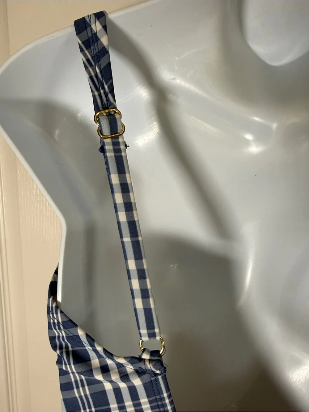 Kona Sol Blue Plaid One Piece Swimsuit Ruched Tie Front Size Medium